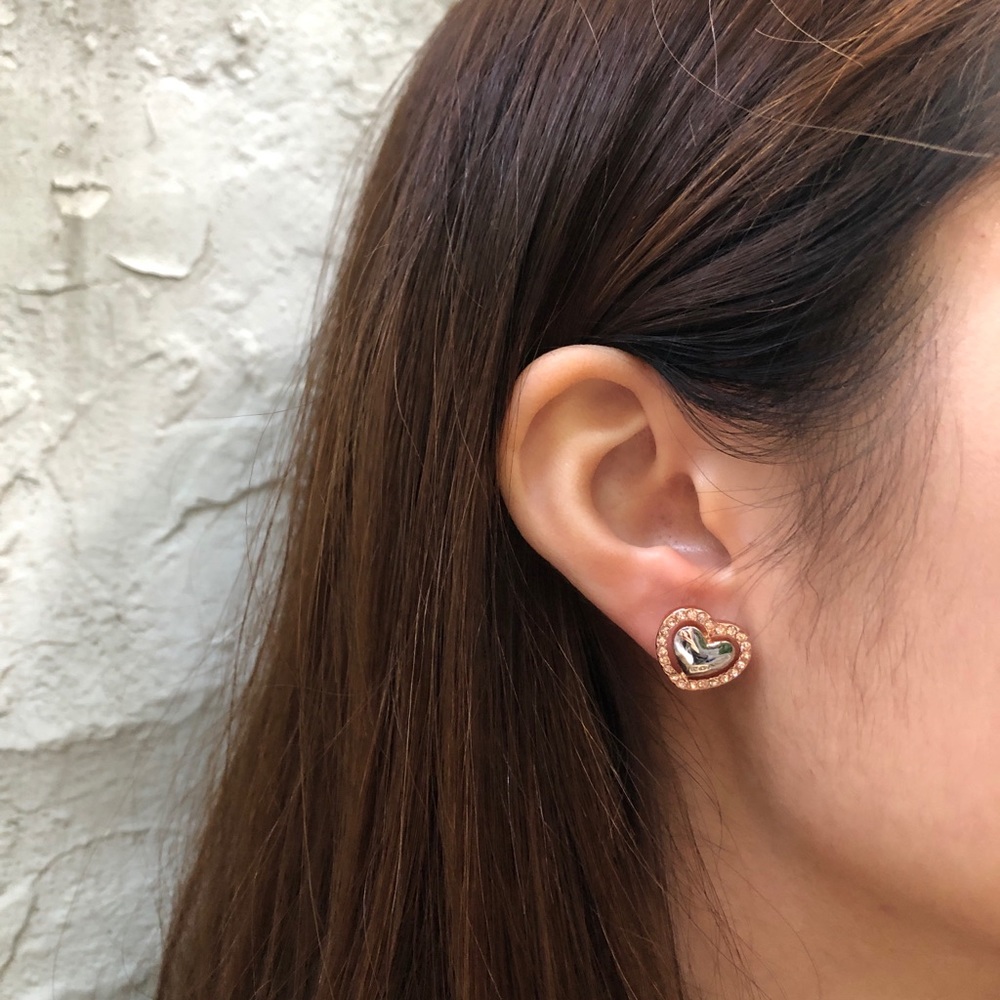 NEW Coach Heart Shaped Paved  Earrings Rose Gold